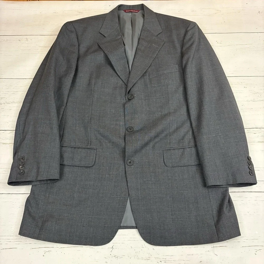 Samuelsohn Suit Mens 46L 37x28.5 Gray Check Wool 2 Pc Hunt Club Clothiers